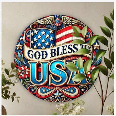 Unisex nan Patriotic Americana Heart Flag Wreath with Ribbon Mesh, Wooden Heart Cutout and Star Accent Bowlsift Bowlift