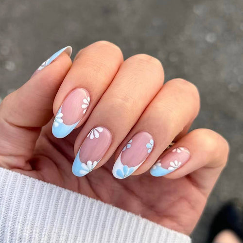 Creative French Nail Art with Flower Decorations Bowlift