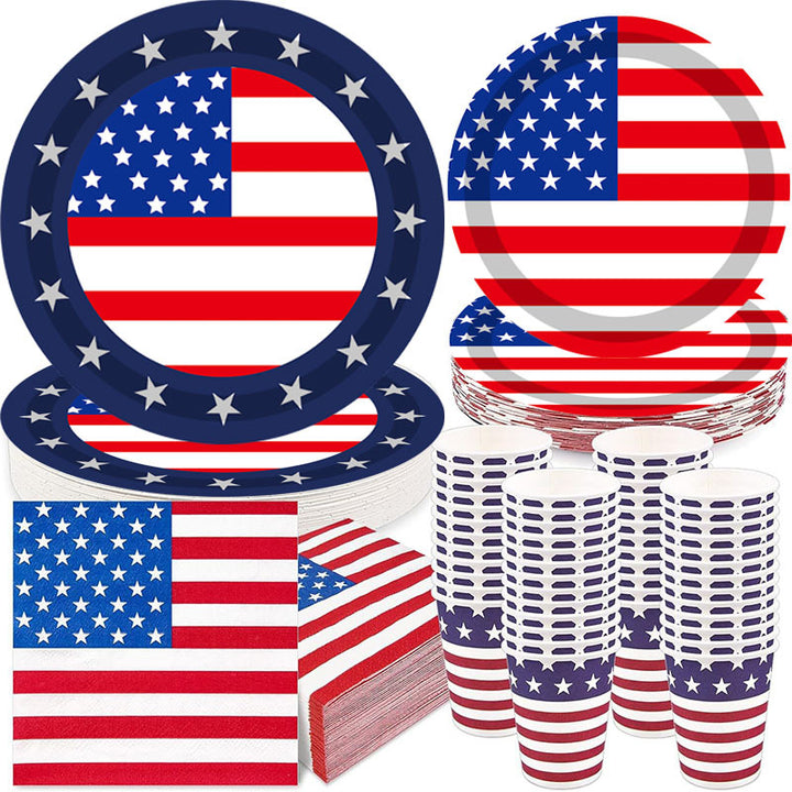Unisex nan patriotic disposable tableware set with star border paper plates cups napkins Bowlift
