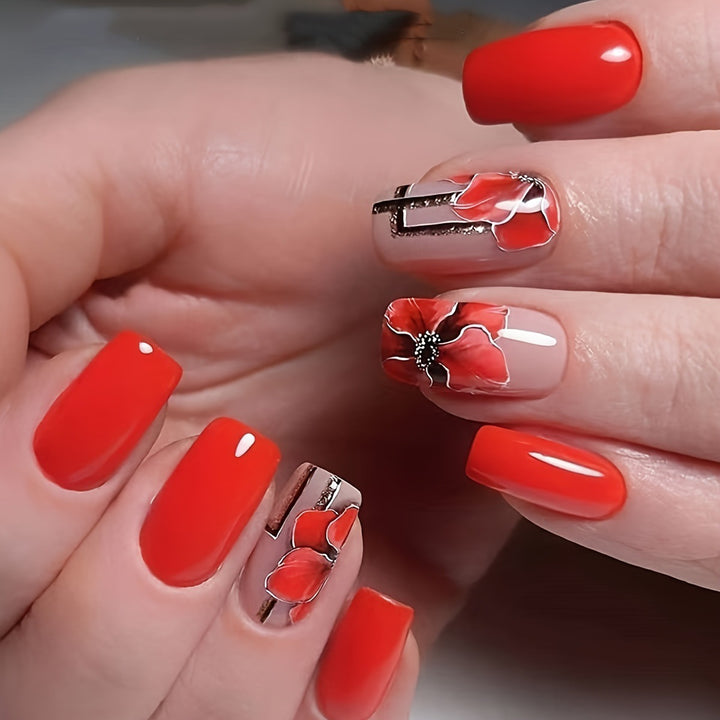 Floral Acrylic Nail Art Bowlift