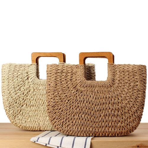 Handcrafted straw bag with wooden handle Bowlift