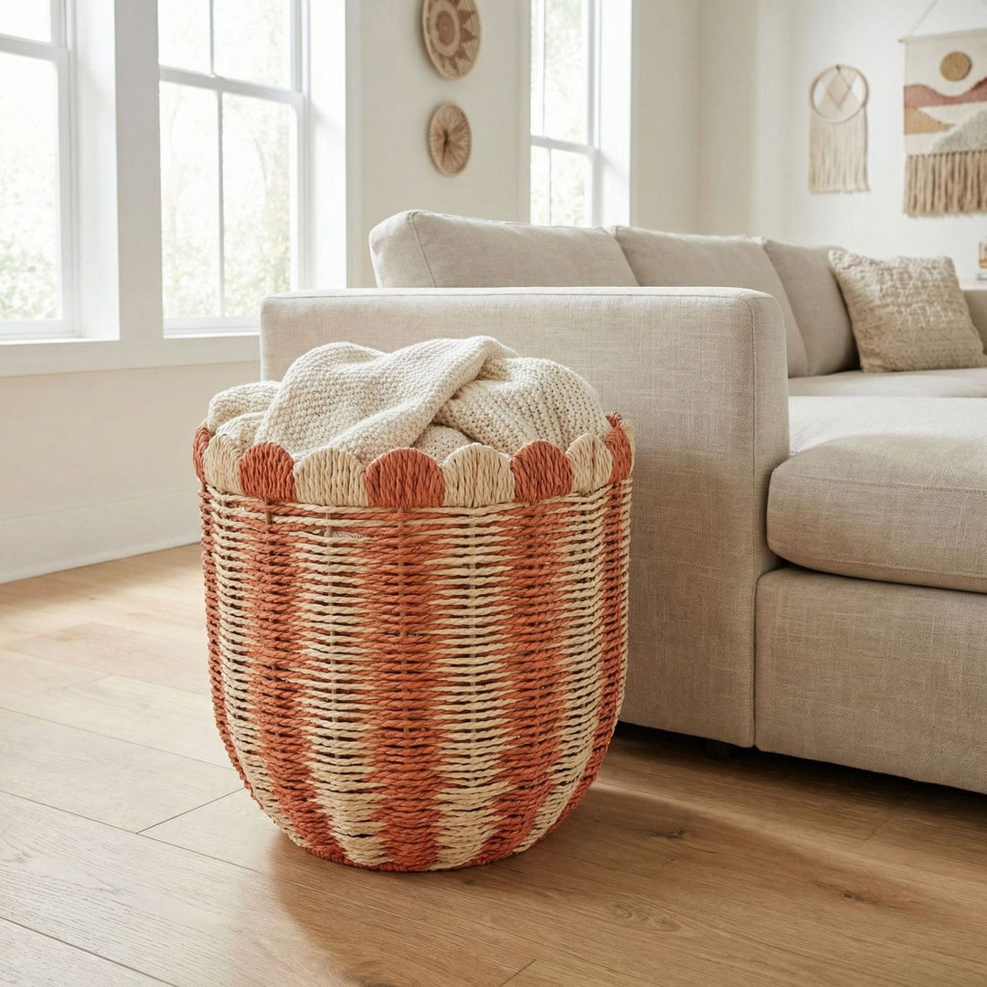 Decorative Scalloped Woven Storage Box Bowlift