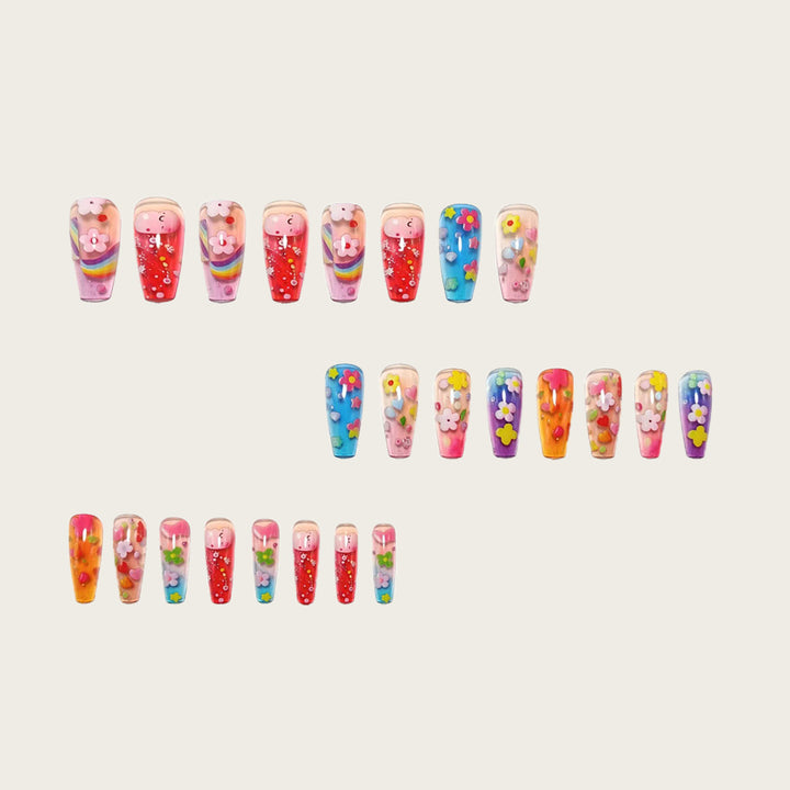 Artificial nails with colorful floral designs and 3D details Bowlift