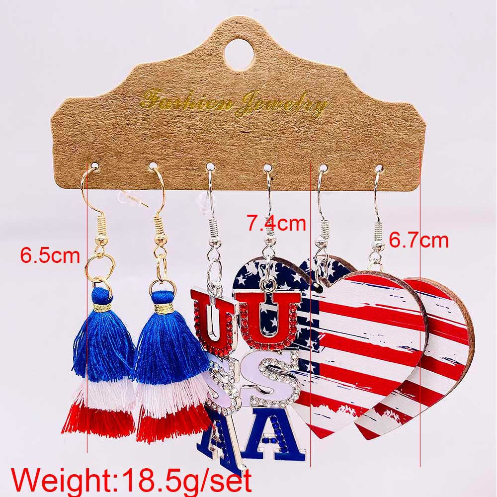 Women's nan set lightweight statement drop earrings made of wood-acrylic with hook closure and star-stripe motif Bowlift