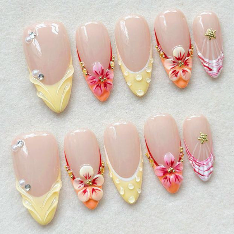 Stunning Floral Design Press-On Nail Set Bowlift