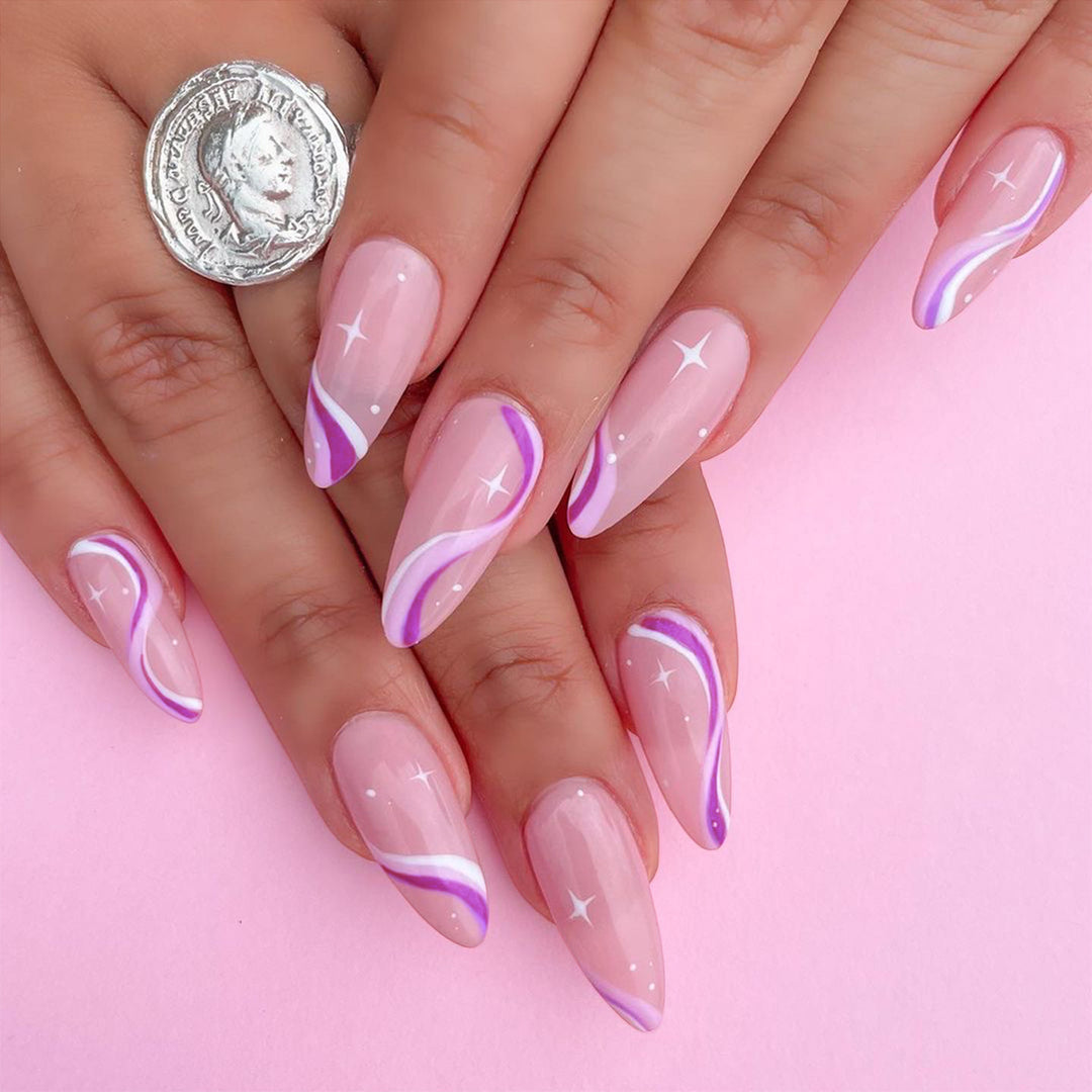 Elegant artistic nail extensions with delicate gradient and accented lines Bowlift