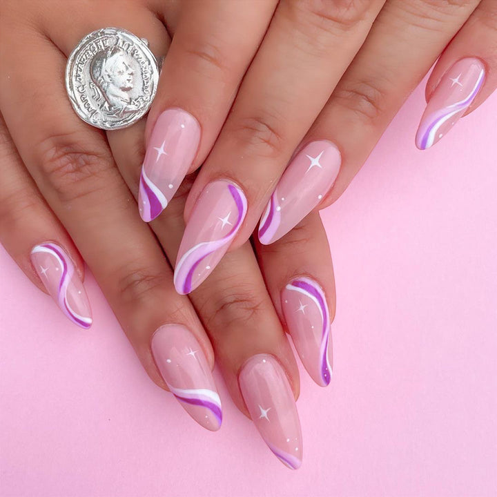 Elegant artistic nail extensions with delicate gradient and accented lines Bowlift