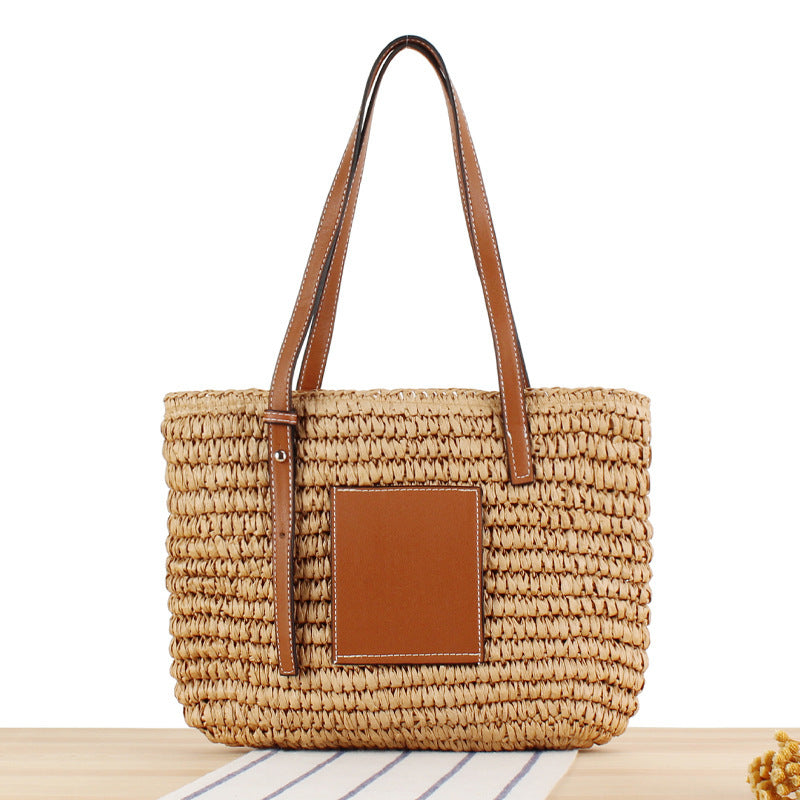 Braided Handbag with Elegant Leather Application Bowlift