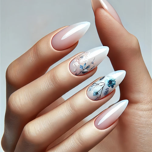Artificial nails with flower design and shine Bowlift
