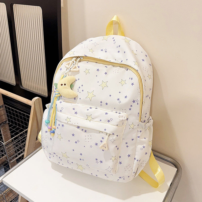 Star-Patterned Canvas Backpack