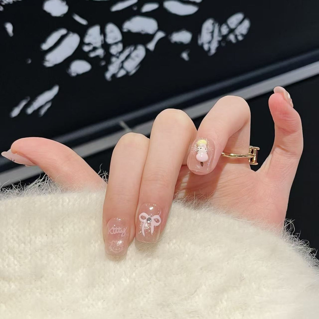 Whimsical Cartoon Character Press-On Nail Art Set Bowlift