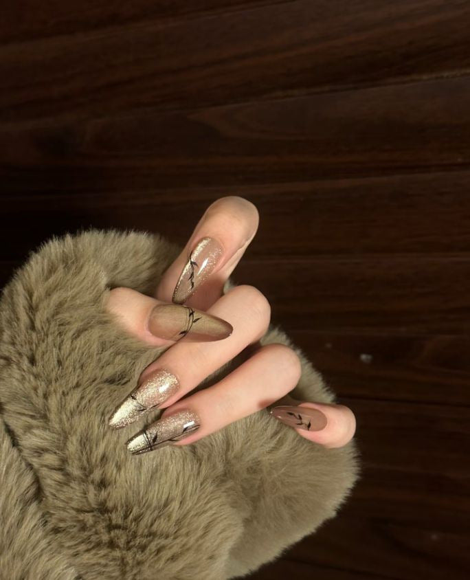 Artistic Stiletto Press-On Nails with Silver Accents Bowlift