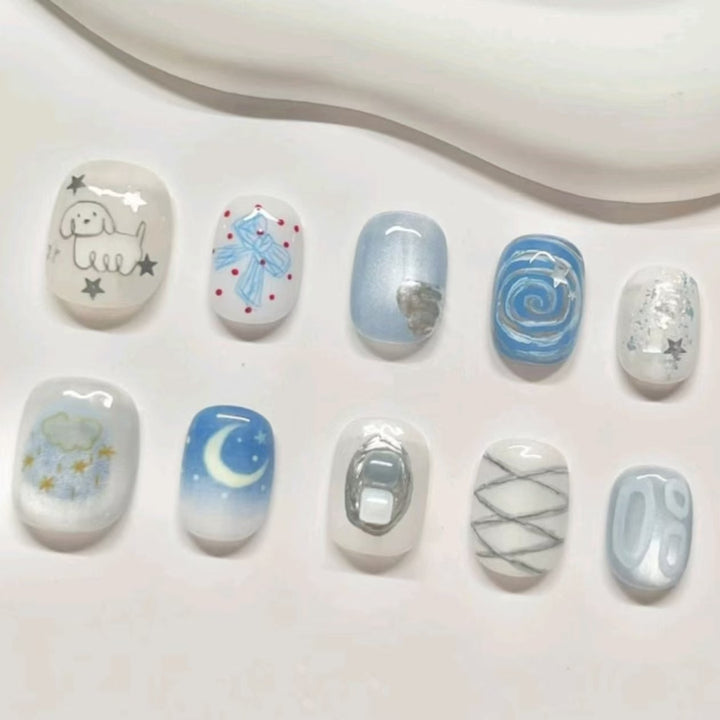 Whimsical Character Press-On Nail Art Set Bowlift