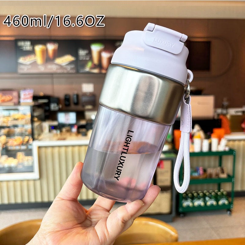 Women insulated drinking bottle with non-slip silicone ring and integrated straw Bowlift