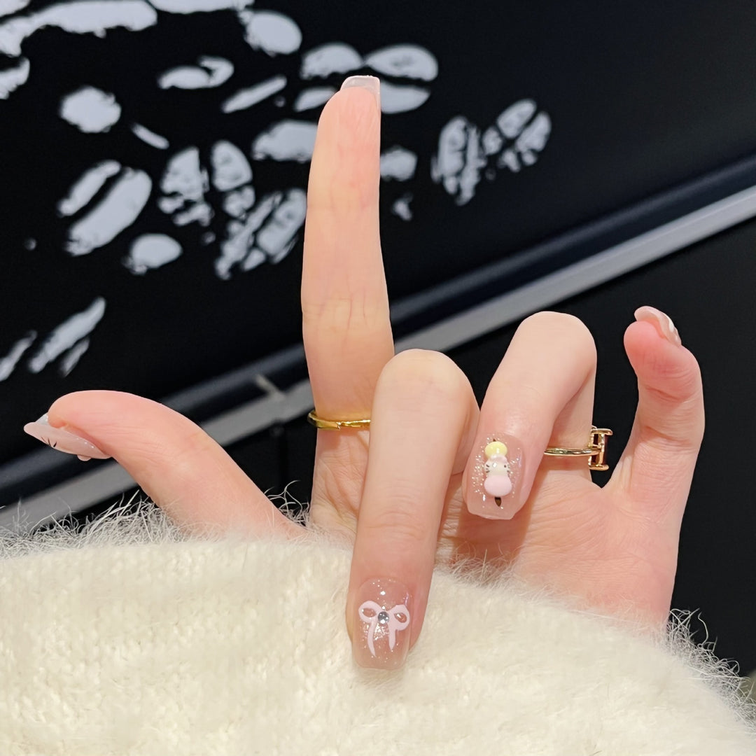 Whimsical Cartoon Character Press-On Nail Art Set Bowlift