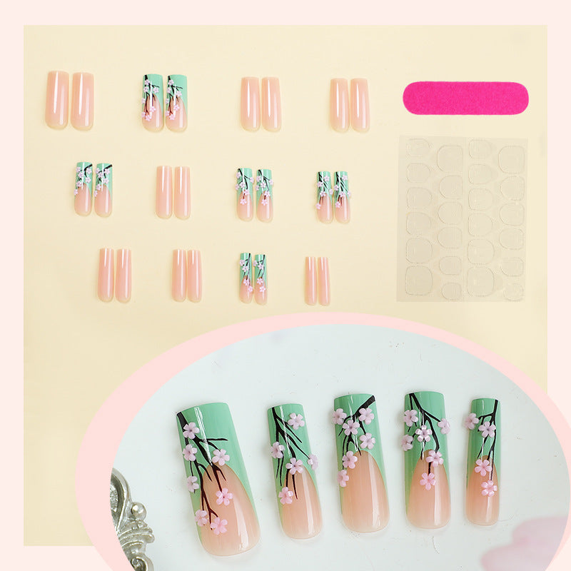 Artificial nail set with delicate flower and natural tones Bowlift