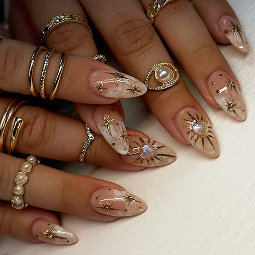 Acrylic nail set with sparkling star and glitter designs Bowlift