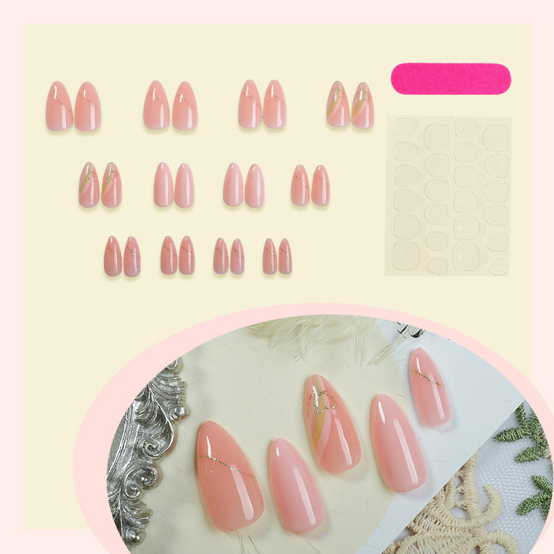 Elegant Press-On Nail Set with Gold Foil Accents Bowlift