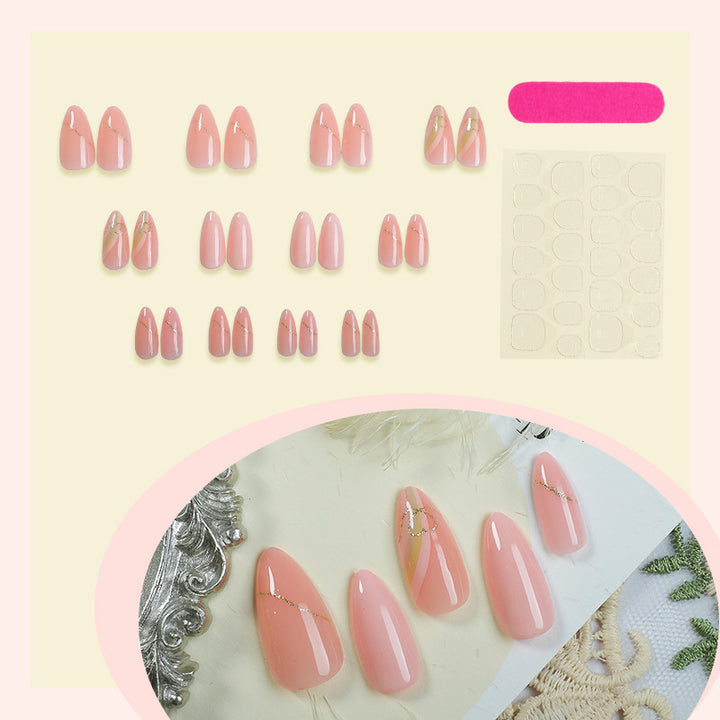 Elegant Press-On Nail Set with Gold Foil Accents Bowlift
