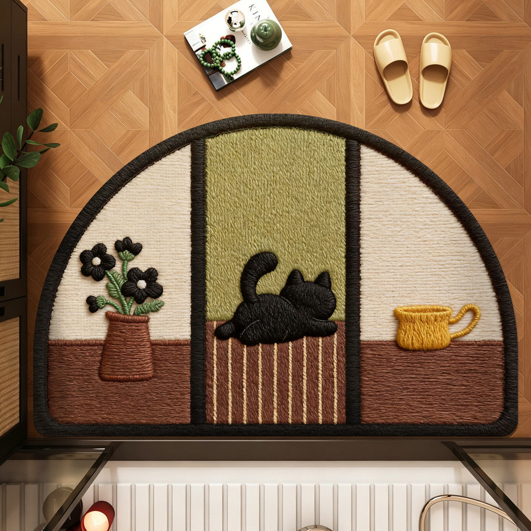 Cute Cat-Themed Half-Moon Area Rug Bowlift