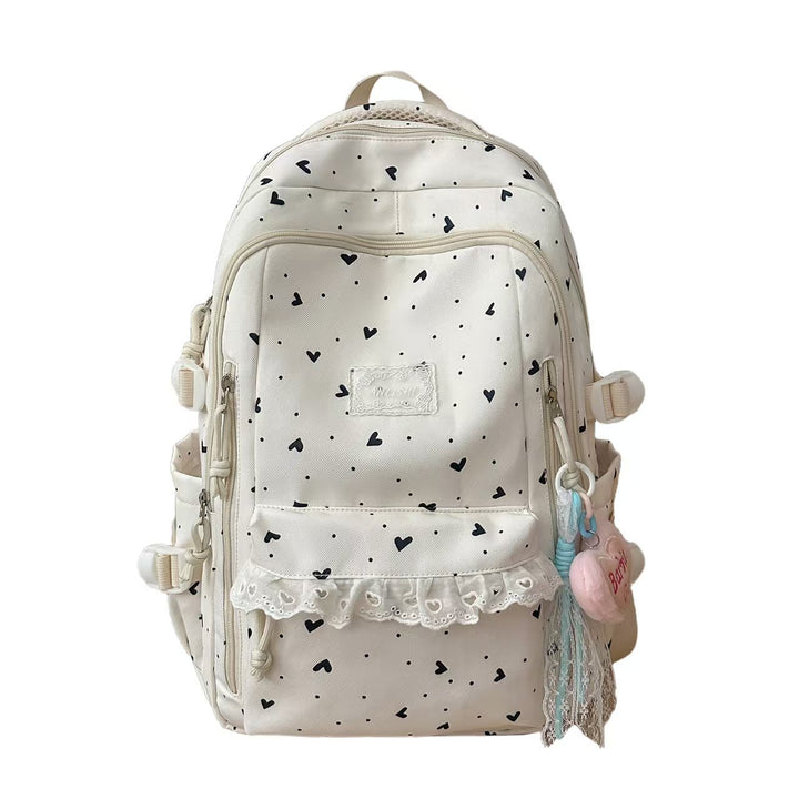 Heart-Patterned Multi-Compartt Backpack Bowlift