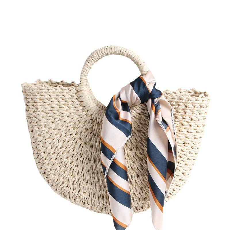 Braided basket bag with elegant silk scarf Bowlift
