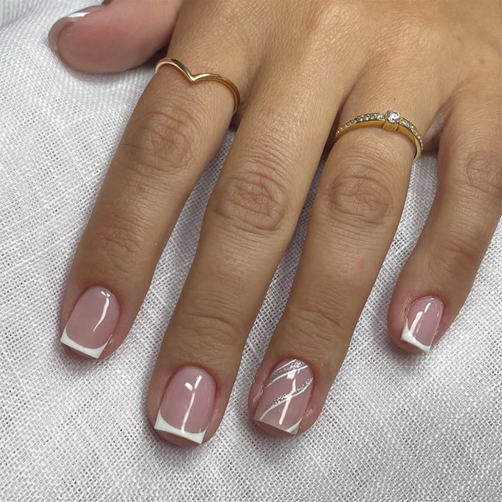 Elegant Nail Art with Glittering French Tip Bowlift