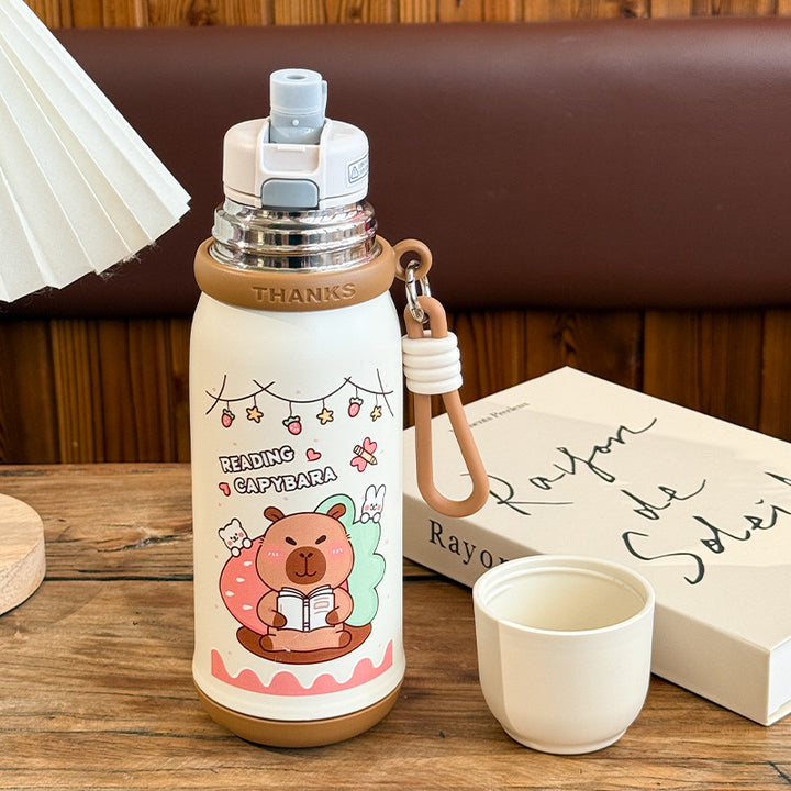 Women's insulated drinking bottle with animal design and practical carrying strap Bowlift