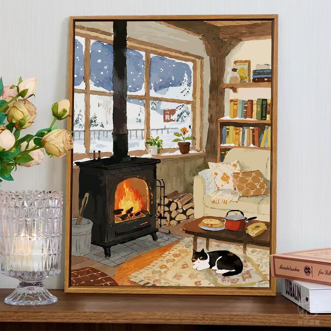 Cozy Fireplace Scene Wall Art Bowlift
