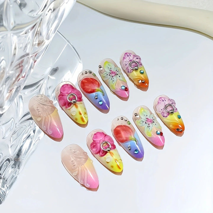Intricately Designed Floral Press-On Nails Bowlift