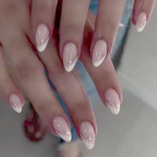 Elegant French Tip Acrylic Press-On Nails Bowlift 1789085823