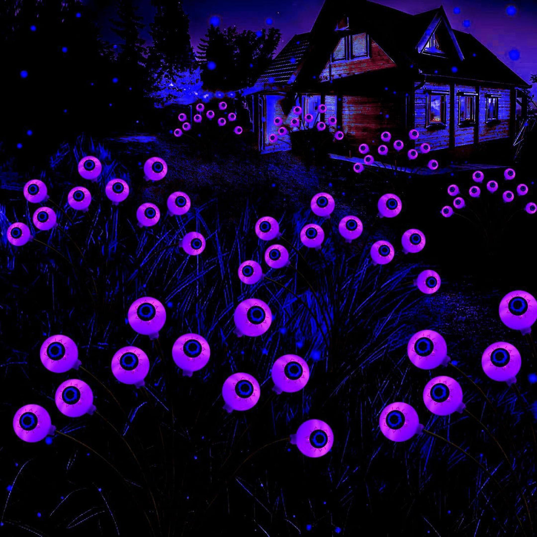 Glowing Eyeball Garden Stake Set With Solar LED And Flexible Stems Bowlift
