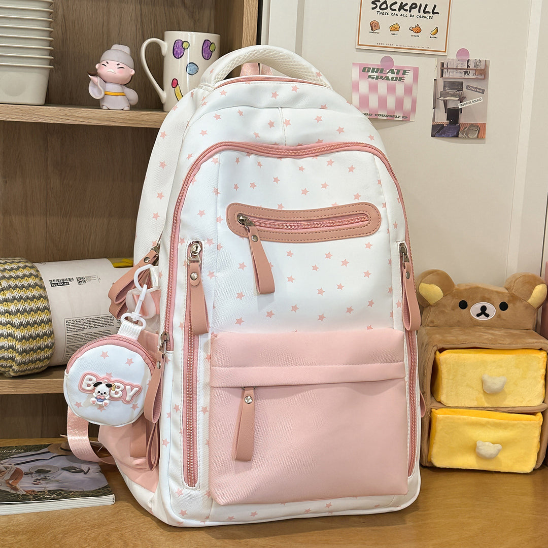 Backpack with Charming Star Applications and Practical Compartments Bowlift