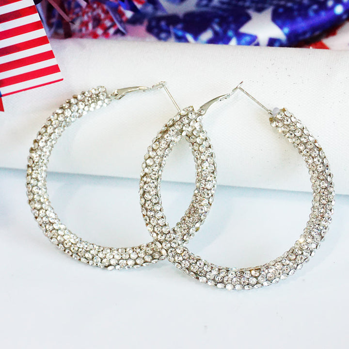 Women's large hoop earrings with rhinestone embellishment and rhodium-plated setting Bowlift