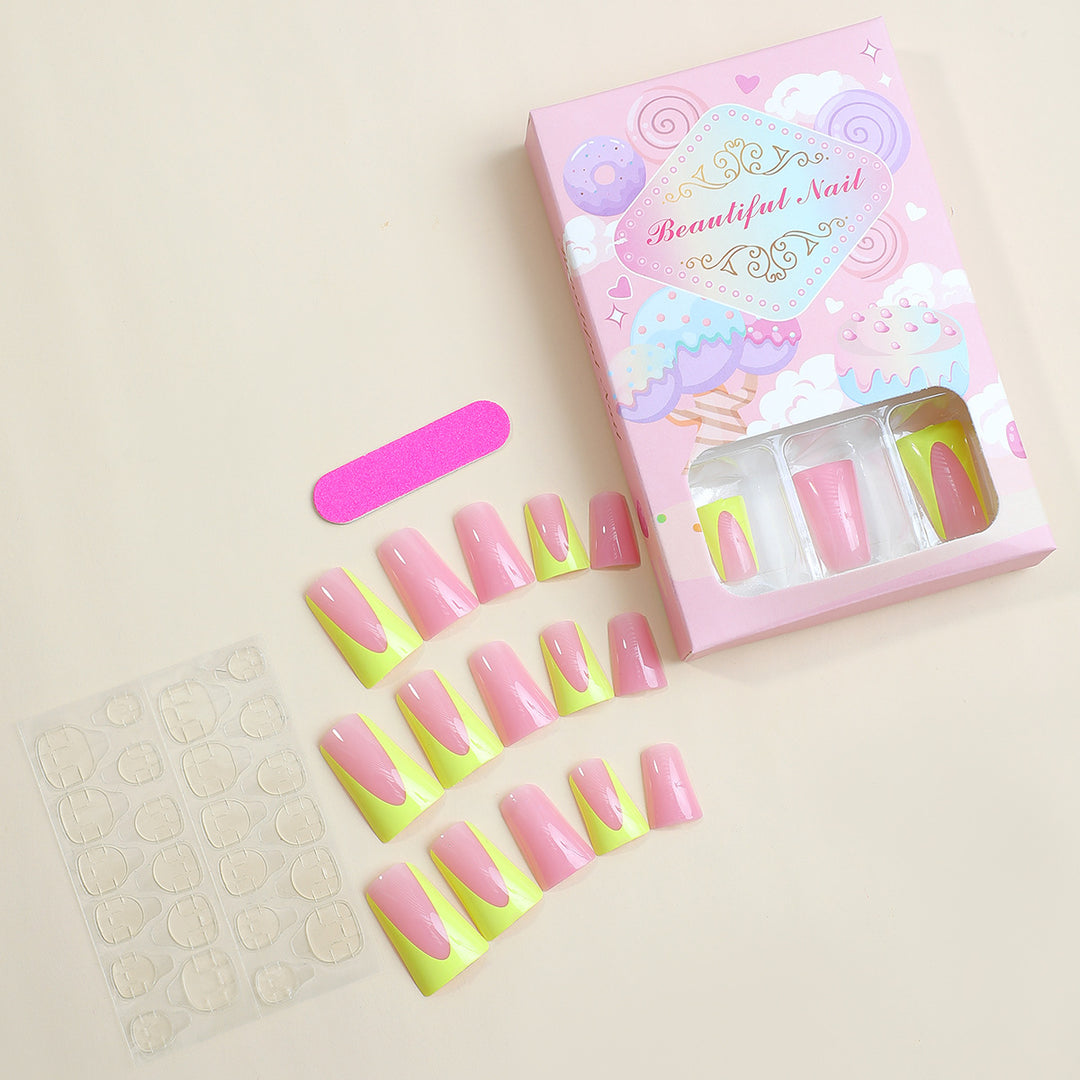 Decorative Press-On Nail Art Kit with Vibrant Color Block Designs Bowlift