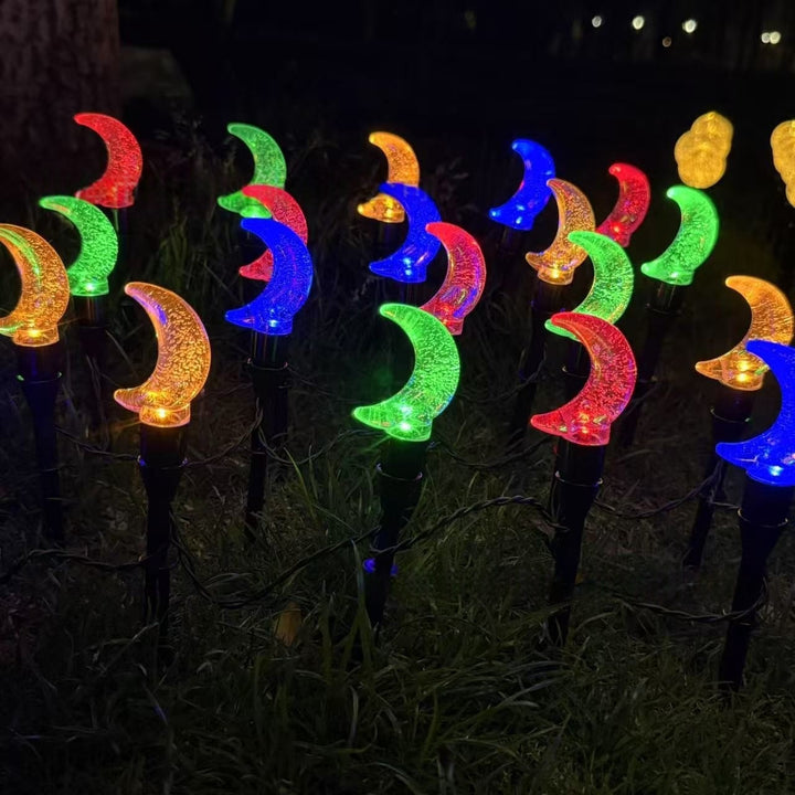 Crescent Moon Solar Garden Stake Lights Bowlift