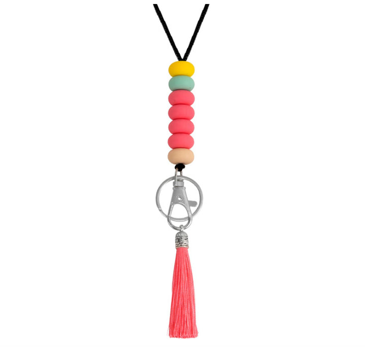 Colorful Beaded Keychain Lanyard with Tassel Bowlift