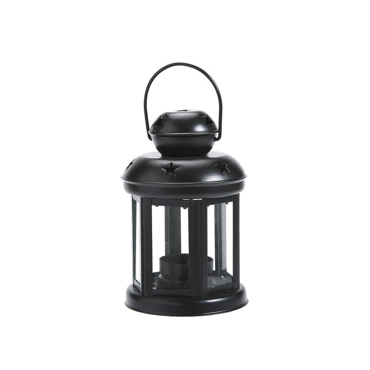 Hexagonal Glass-Paneled Metal Tealight Lantern with Star Vent Cutouts Bowlift