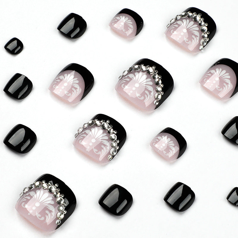 Decorative Press-On Toenails with Elegant Gemstone Accents Bowlift