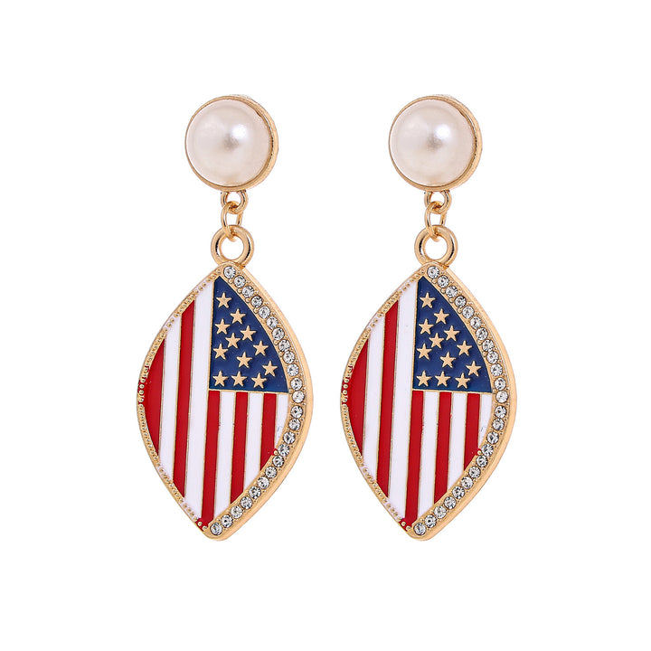Ladies' eye-catching statement earrings with pearl stud and USA number pendant Bowlift