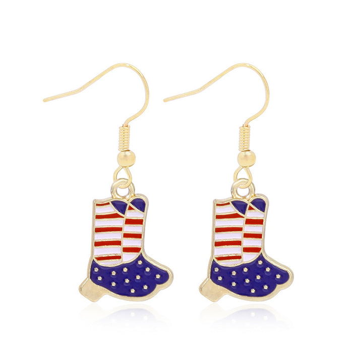 Women's star-shaped enamel earrings with USA flag motif and gold-plated fish Bowlift