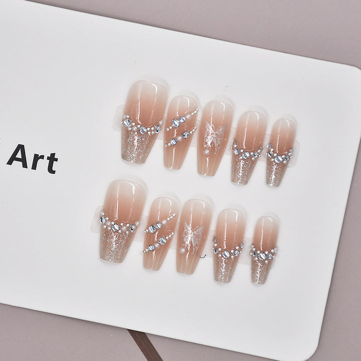 Elegant Crystal-Embellished Press-On Nail Art Bowlift