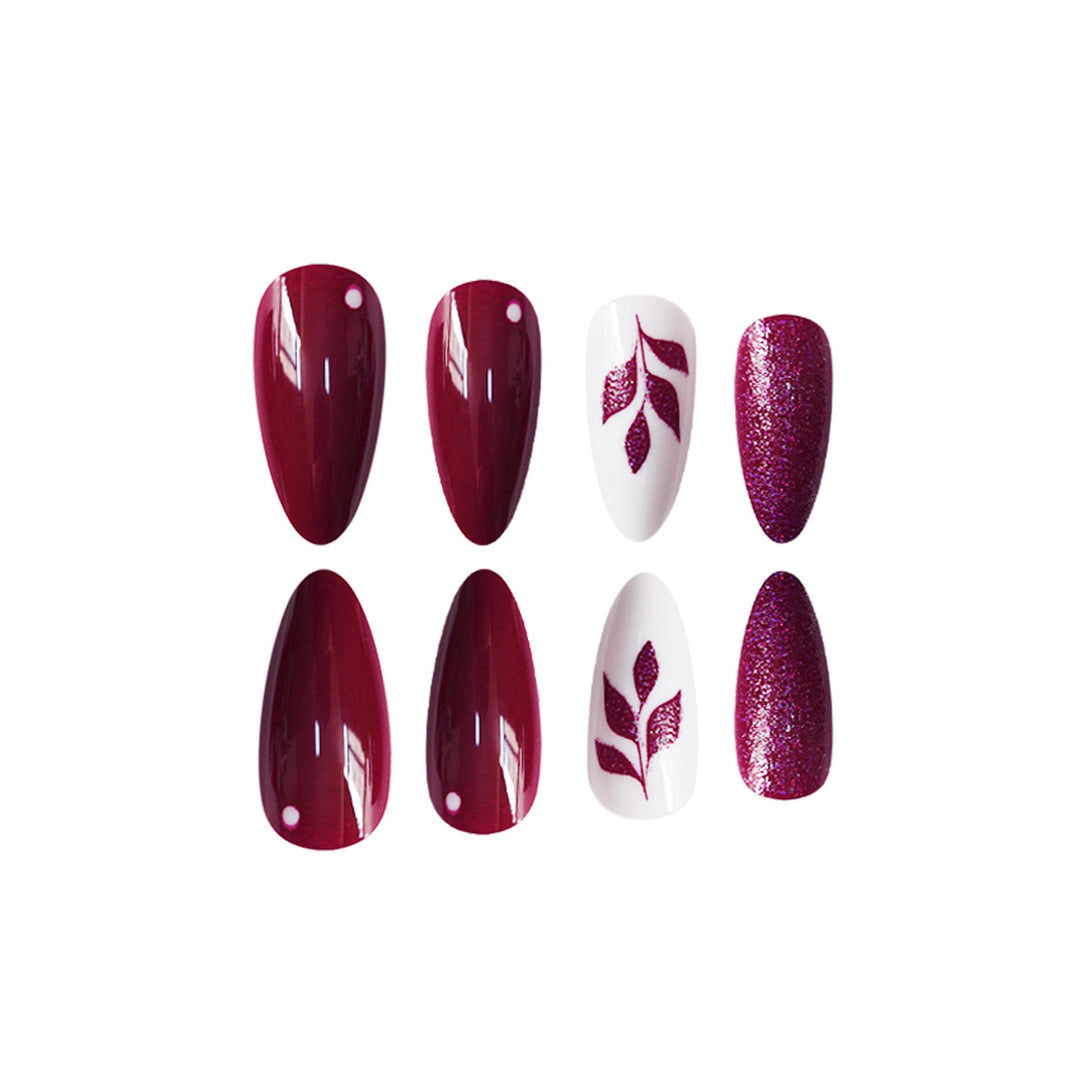Artistic Press-On Nail Art Set with Glittery Leaf Design Bowlift