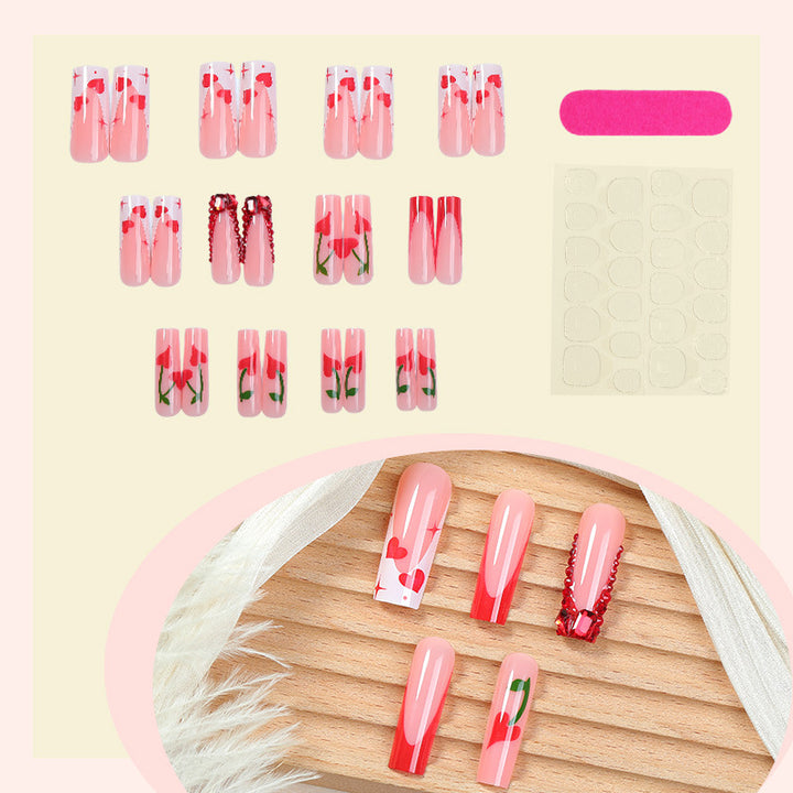 Decorative Press-On Nail Art Set with Heart and Floral Themes Bowlift