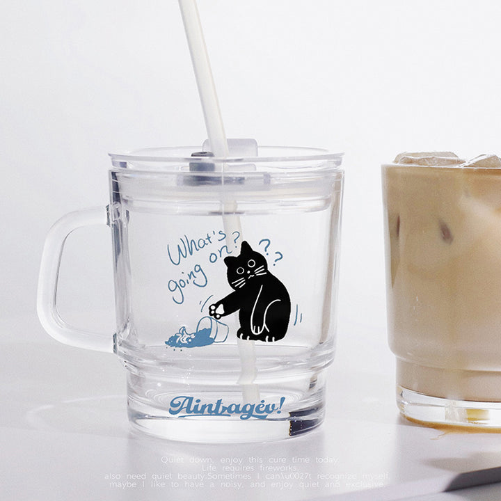 Ladies funny tea glass cup with artistic cat design Bowlift