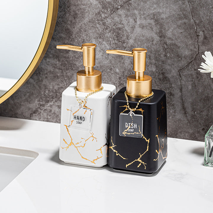 Luxury marble-effect ceramic soap dispenser with gold pump Bowlift