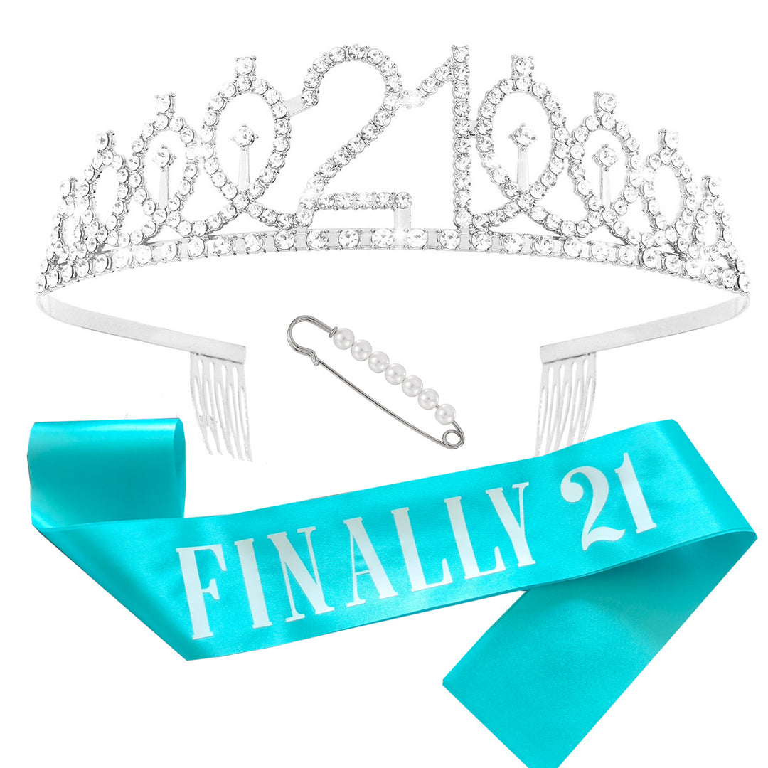 Women's birthday crown and sash set with glitter stones Bowlift