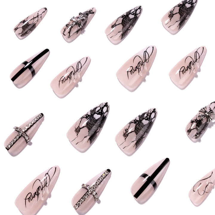Artful stiletto nails with elegant embellishments Bowlift