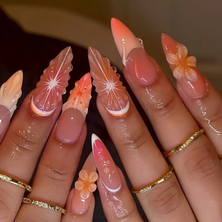 Artistic 3D Floral Press-On Nail Art Bowlift
