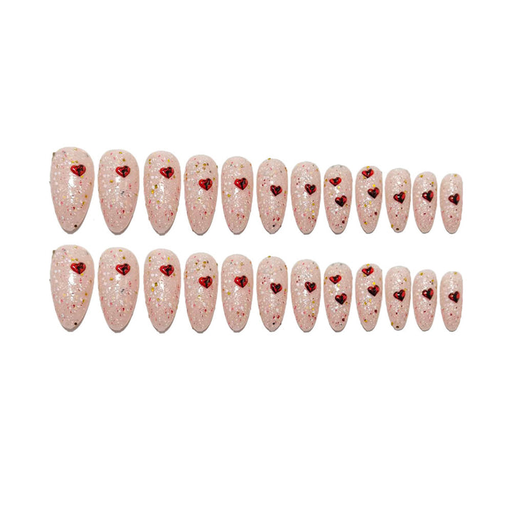 Glittering artificial nails with heart-shaped accents Bowlift